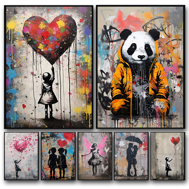 Resin Art On Wall - Banksy Boy Girl with Balloon on