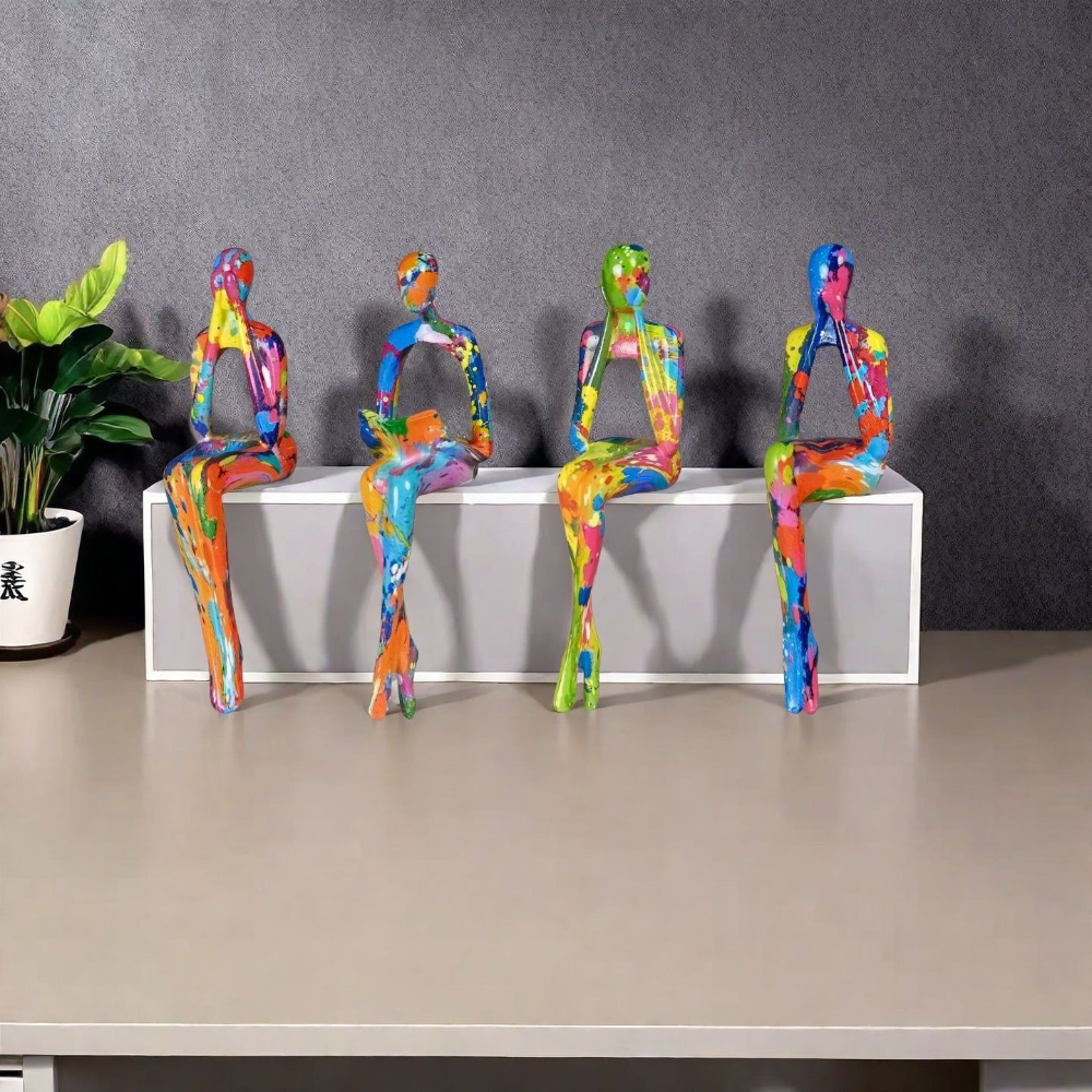 Resin Art Anniversary Gift - 4-Piece Character Abstract Thinker Color Sculpture