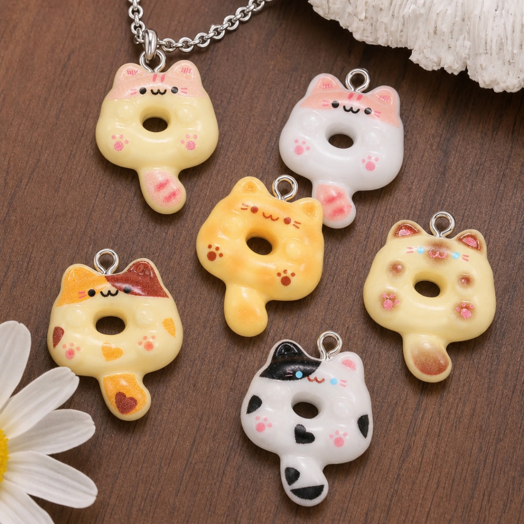 Resin Art Jewelry Kit - 10Pcs Kawaii Cartoon Cat Resin Charms