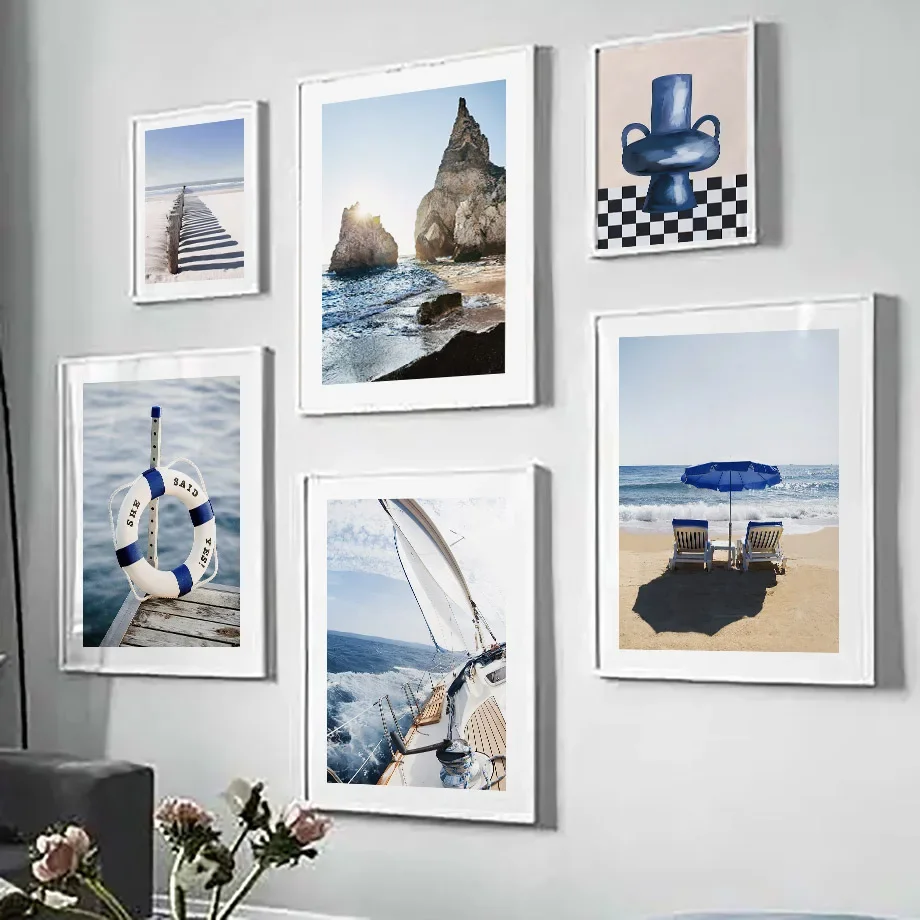 Resin Art Beach - Blue Sea Sunshine Beach White Sailboat