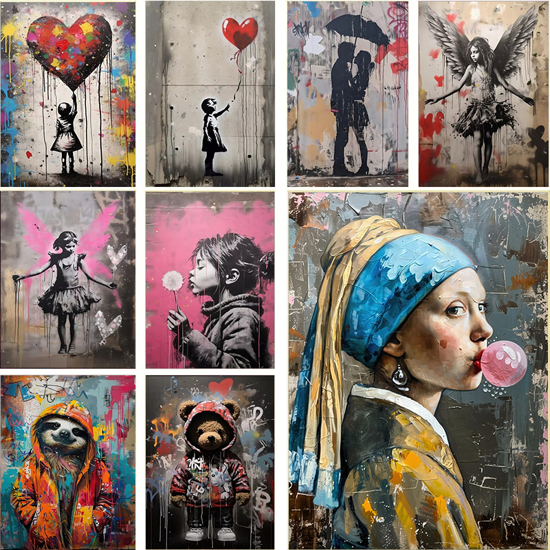 Banksy Graffiti Boy Girl with  – обзор и цена Resin Art On Wall
